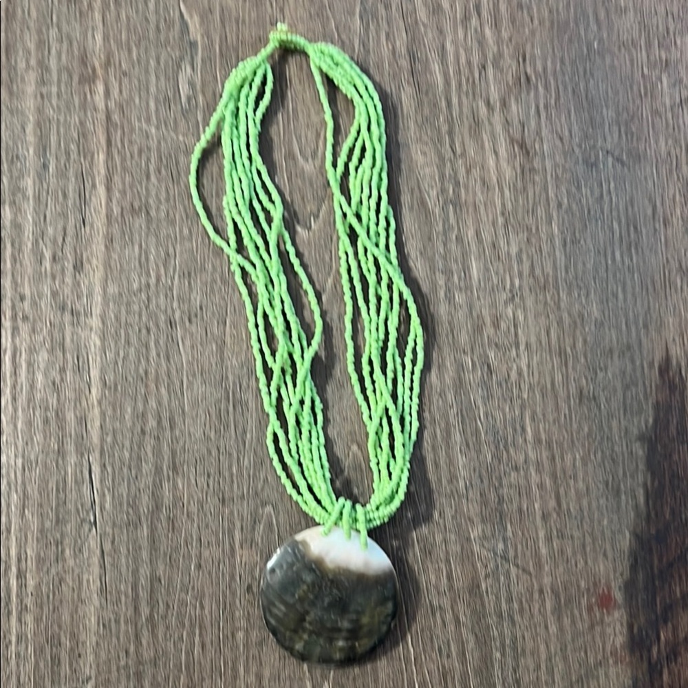Lime Green Beaded Necklace with Shell Pendant